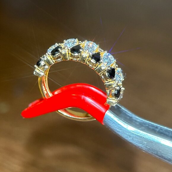 925 Gold Vermeil Alternating Black/White Cz Ring - Picture 7 of 11